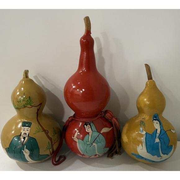 Other - Lot of 3 Vintage Chinese Hand Painted Feng Shui Gourds Handmade Dime Store